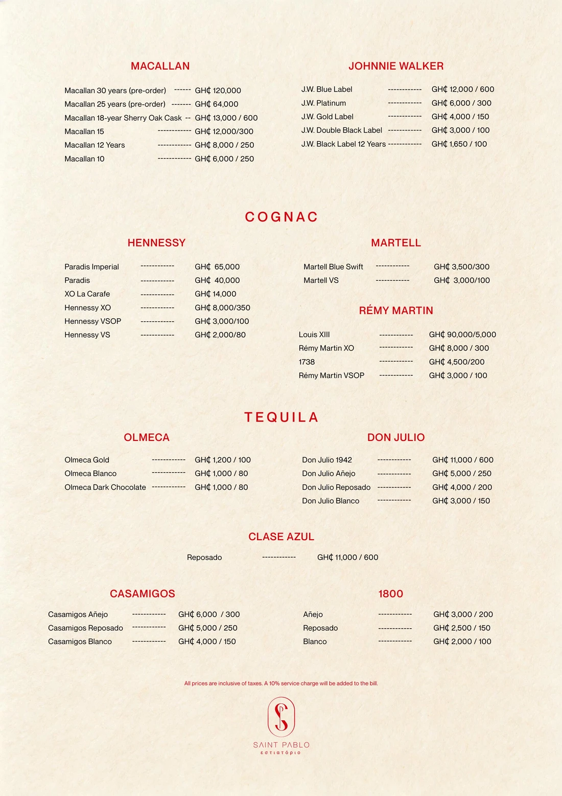 Drinks menu, page 4 of 11