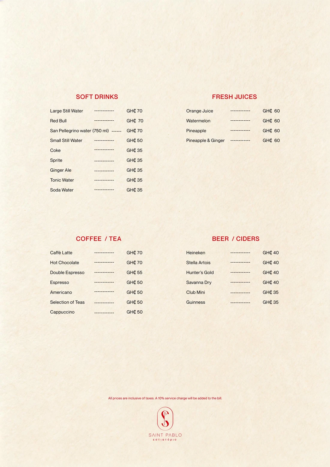 Drinks menu, page 6 of 11
