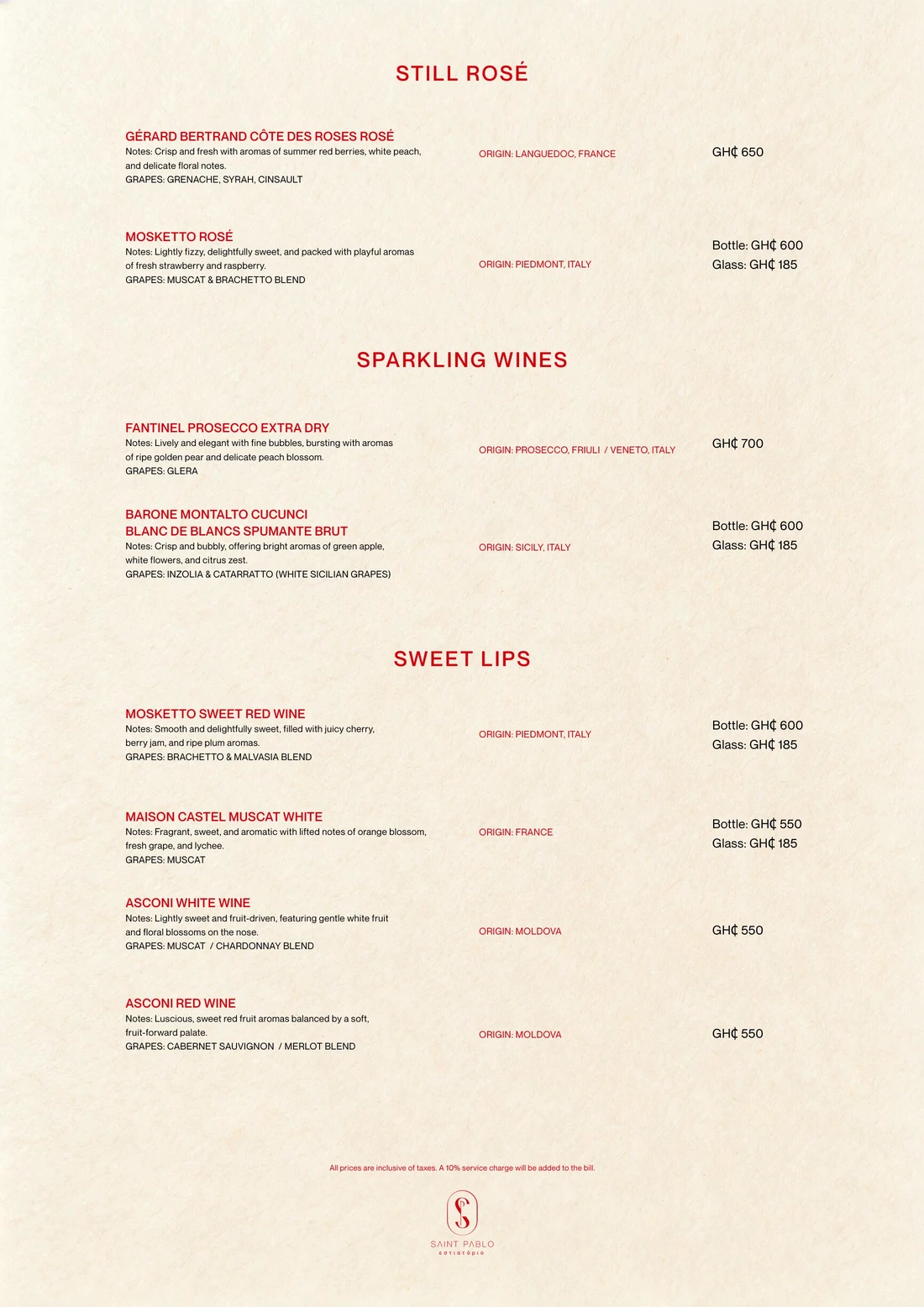 Drinks menu, page 10 of 11