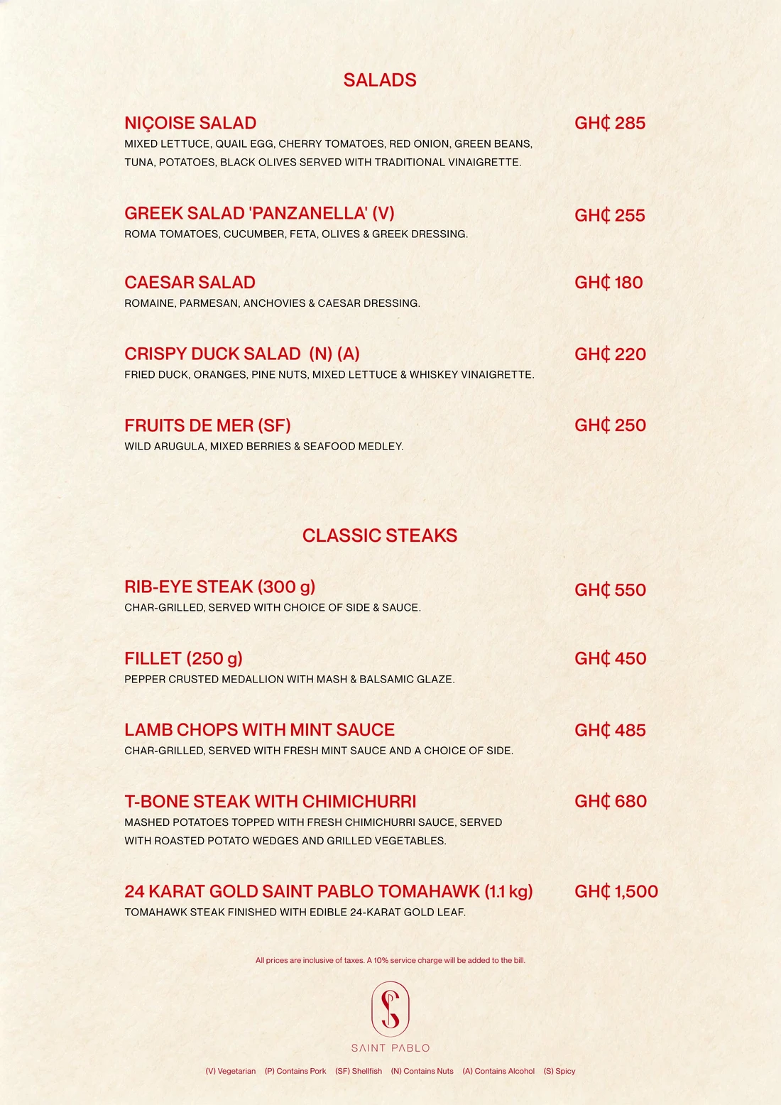 Food menu, page 4 of 7