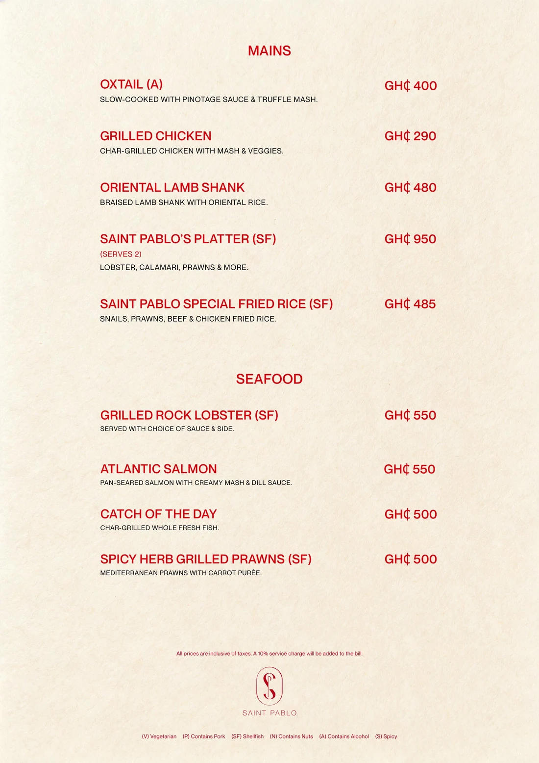 Food menu, page 5 of 7