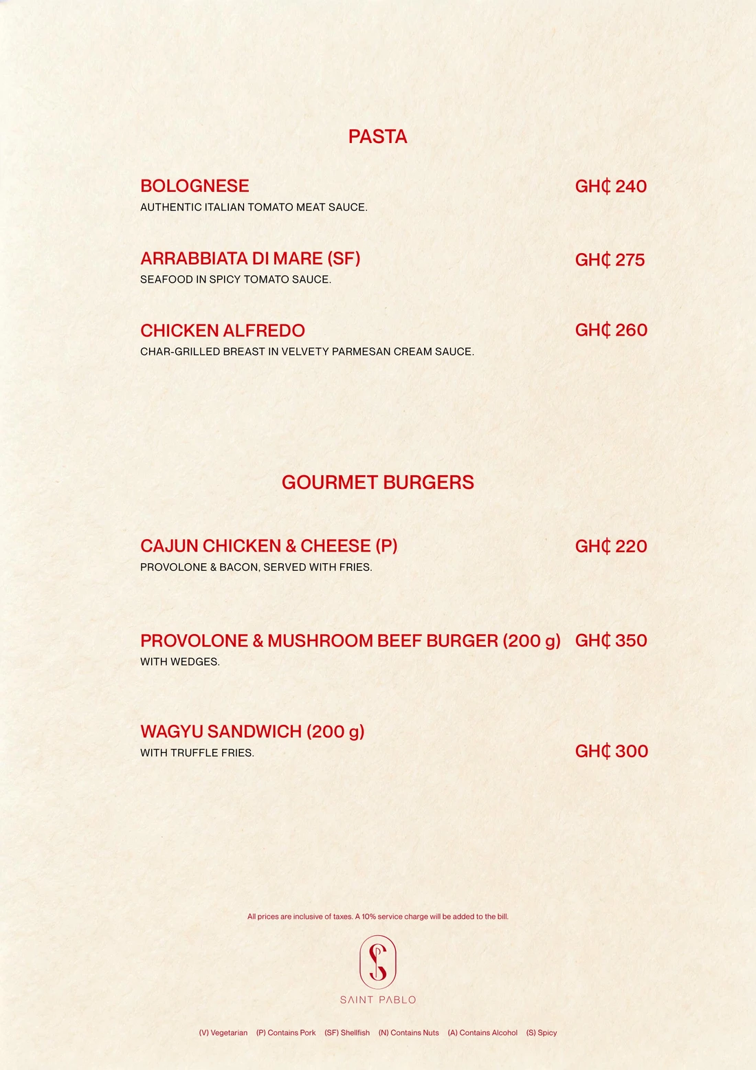 Food menu, page 6 of 7