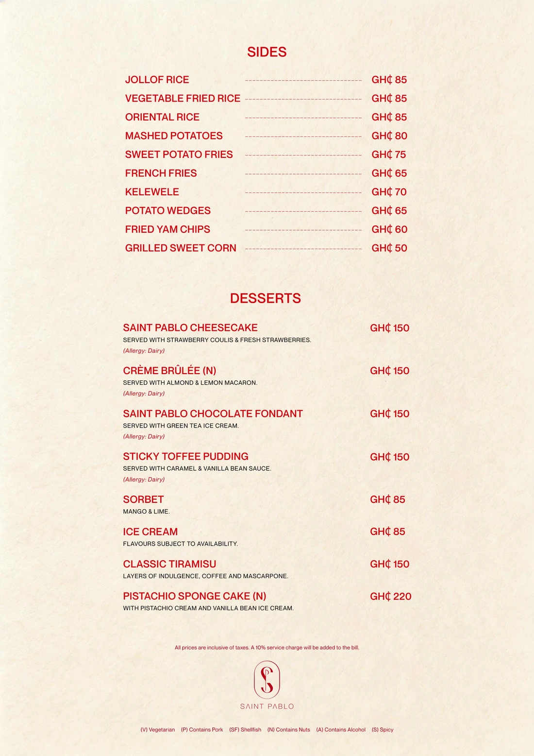 Food menu, page 7 of 7